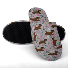 Load image into Gallery viewer, Flower Garden Chocolate Dachshund Women&#39;s Cotton Mop Slippers-Footwear-Accessories, Dachshund, Dog Mom Gifts, Slippers-36