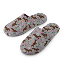 Load image into Gallery viewer, Flower Garden Chocolate Dachshund Women&#39;s Cotton Mop Slippers-Footwear-Accessories, Dachshund, Dog Mom Gifts, Slippers-34