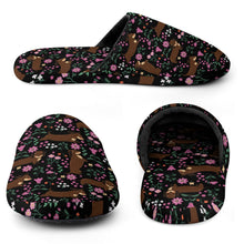 Load image into Gallery viewer, Flower Garden Chocolate Dachshund Women&#39;s Cotton Mop Slippers-Footwear-Accessories, Dachshund, Dog Mom Gifts, Slippers-11