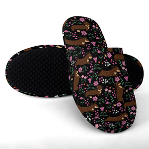 Flower Garden Chocolate Dachshund Women's Cotton Mop Slippers-Footwear-Accessories, Dachshund, Dog Mom Gifts, Slippers-12