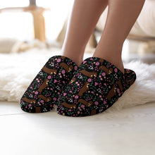 Load image into Gallery viewer, Flower Garden Chocolate Dachshund Women&#39;s Cotton Mop Slippers-Footwear-Accessories, Dachshund, Dog Mom Gifts, Slippers-9
