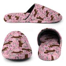 Load image into Gallery viewer, Flower Garden Chocolate Dachshund Women&#39;s Cotton Mop Slippers-Footwear-Accessories, Dachshund, Dog Mom Gifts, Slippers-17