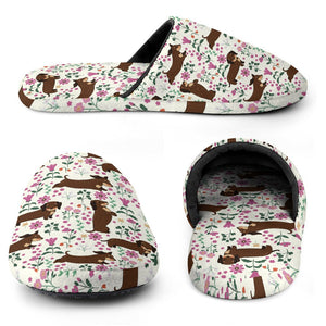 Flower Garden Chocolate Dachshund Women's Cotton Mop Slippers-Footwear-Accessories, Dachshund, Dog Mom Gifts, Slippers-14