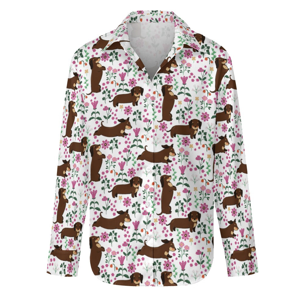 Flower Garden Chocolate Dachshund Women's Shirt-Apparel-Apparel,Dachshund,Dog Mom Gifts,Shirt-12