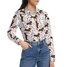 Load image into Gallery viewer, Flower Garden Chocolate Dachshund Women&#39;s Shirt-Apparel-Apparel,Dachshund,Dog Mom Gifts,Shirt-30