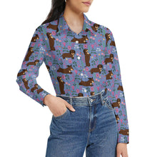 Load image into Gallery viewer, Flower Garden Chocolate Dachshund Women&#39;s Shirt-Apparel-Apparel,Dachshund,Dog Mom Gifts,Shirt-32