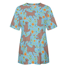 Load image into Gallery viewer, Flower Garden Chocolate Labradors All Over Print Women&#39;s Cotton T-Shirt-Apparel-Apparel, Chocolate Labrador, French Bulldog, Labrador, Shirt, T Shirt-11