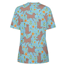 Load image into Gallery viewer, Flower Garden Chocolate Labradors All Over Print Women&#39;s Cotton T-Shirt-Apparel-Apparel, Chocolate Labrador, French Bulldog, Labrador, Shirt, T Shirt-12