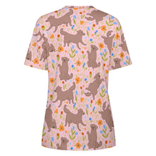 Load image into Gallery viewer, Flower Garden Chocolate Labradors All Over Print Women&#39;s Cotton T-Shirt-Apparel-Apparel, Chocolate Labrador, French Bulldog, Labrador, Shirt, T Shirt-14