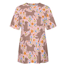 Load image into Gallery viewer, Flower Garden Chocolate Labradors All Over Print Women&#39;s Cotton T-Shirt-Apparel-Apparel, Chocolate Labrador, French Bulldog, Labrador, Shirt, T Shirt-16
