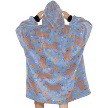 Load image into Gallery viewer, Flower Garden Chocolate Labradors Blanket Hoodie for Women-Apparel-Apparel, Blankets, Chocolate Labrador, Hoodie, Labrador-8
