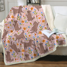 Load image into Gallery viewer, Flower Garden Chocolate Labradors Soft Warm Fleece Blanket-Blanket-Blankets, Chocolate Labrador, Home Decor, Labrador-Soft Pink-Small-3