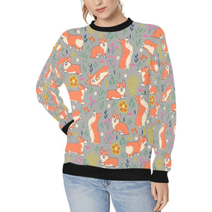 Flower Garden Corgi Love Women's Sweatshirt-Apparel-Apparel, Corgi, Sweatshirt-DarkGray-XS-12