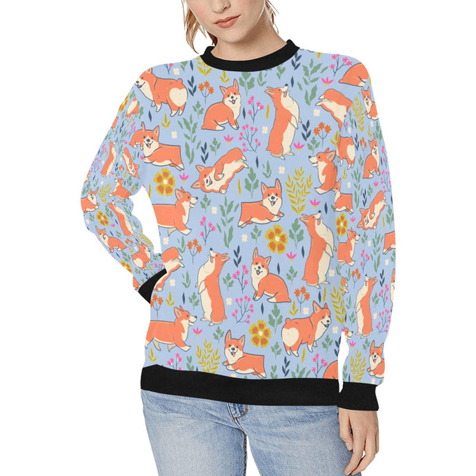 Flower Garden Corgi Love Women's Sweatshirt-Apparel-Apparel, Corgi, Sweatshirt-LightSteelBlue-XS-8