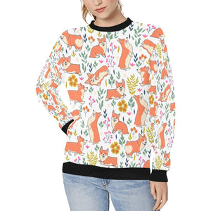 Flower Garden Corgi Love Women's Sweatshirt-Apparel-Apparel, Corgi, Sweatshirt-White-XS-1