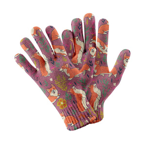 Flower Garden Corgi Touch Screen Gloves-Accessories-Accessories, Corgi, Dog Dad Gifts, Dog Mom Gifts, Gloves-Rose gold-3