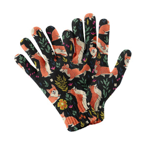 Flower Garden Corgi Touch Screen Gloves-Accessories-Accessories, Corgi, Dog Dad Gifts, Dog Mom Gifts, Gloves-Black-5