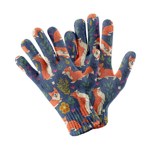 Flower Garden Corgi Touch Screen Gloves-Accessories-Accessories, Corgi, Dog Dad Gifts, Dog Mom Gifts, Gloves-Navy-1