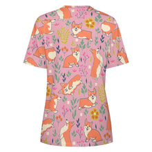 Load image into Gallery viewer, Flower Garden Corgi All Over Print Women&#39;s Cotton T-Shirts- 7 Colors-Apparel-Apparel, Corgi, Shirt, T Shirt-14