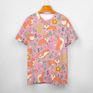 Flower Garden Corgi All Over Print Women's Cotton T-Shirts- 7 Colors-Apparel-Apparel, Corgi, Shirt, T Shirt-12