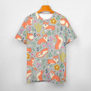 Flower Garden Corgi All Over Print Women's Cotton T-Shirts- 7 Colors-Apparel-Apparel, Corgi, Shirt, T Shirt-22
