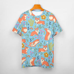 Flower Garden Corgi All Over Print Women's Cotton T-Shirts- 7 Colors-Apparel-Apparel, Corgi, Shirt, T Shirt-19