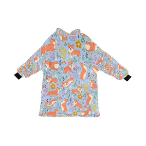 Flower Garden Corgis Blanket Hoodie for Women-Apparel-Apparel, Blankets-LightSteelBlue-ONE SIZE-10