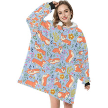 Load image into Gallery viewer, Flower Garden Corgis Blanket Hoodie for Women-Apparel-Apparel, Blankets-11