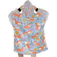 Load image into Gallery viewer, Flower Garden Corgis Blanket Hoodie for Women-Apparel-Apparel, Blankets-12