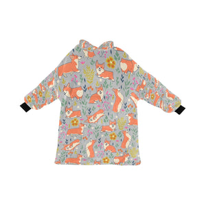 Flower Garden Corgis Blanket Hoodie for Women-Apparel-Apparel, Blankets-Silver-ONE SIZE-13