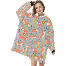 Load image into Gallery viewer, Flower Garden Corgis Blanket Hoodie for Women-Apparel-Apparel, Blankets-15