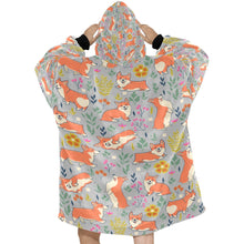 Load image into Gallery viewer, Flower Garden Corgis Blanket Hoodie for Women-Apparel-Apparel, Blankets-16