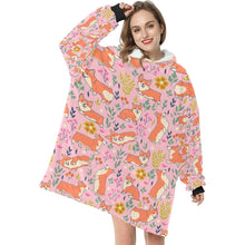 Load image into Gallery viewer, Flower Garden Corgis Blanket Hoodie for Women-Apparel-Apparel, Blankets-3
