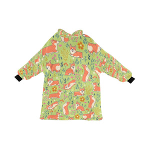 Flower Garden Corgis Blanket Hoodie for Women-Apparel-Apparel, Blankets-YellowGreen-ONE SIZE-4