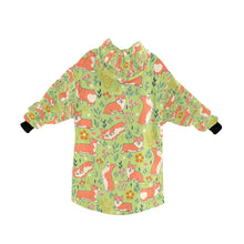 Load image into Gallery viewer, Flower Garden Corgis Blanket Hoodie for Women-Apparel-Apparel, Blankets-5