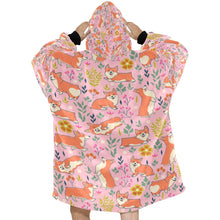 Load image into Gallery viewer, Flower Garden Corgis Blanket Hoodie for Women-Apparel-Apparel, Blankets-6