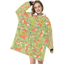 Load image into Gallery viewer, Flower Garden Corgis Blanket Hoodie for Women-Apparel-Apparel, Blankets-7