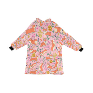 Flower Garden Corgis Blanket Hoodie for Women-Apparel-Apparel, Blankets-Pink-ONE SIZE-1