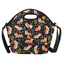 Load image into Gallery viewer, Flower Garden Corgis Neoprene Lunch Bag-Midnight Black-ONESIZE-10