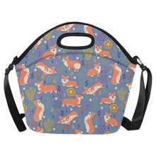 Load image into Gallery viewer, Flower Garden Corgis Neoprene Lunch Bag-Slate Blue-ONESIZE-6