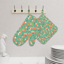 Load image into Gallery viewer, Flower Garden Corgis Oven Mitts and Pot Holder Set-Kitchen Decor-Accessories,Corgi,Dog Mom Gifts-2