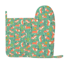 Load image into Gallery viewer, Flower Garden Corgis Oven Mitts and Pot Holder Set-Kitchen Decor-Accessories,Corgi,Dog Mom Gifts-1