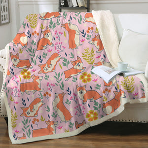 Flower Garden Corgis Soft Warm Fleece Blanket-Blanket-Blankets, Corgi, Home Decor-11