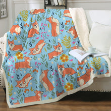 Load image into Gallery viewer, Flower Garden Corgis Soft Warm Fleece Blanket-Blanket-Blankets, Corgi, Home Decor-9