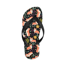 Load image into Gallery viewer, Flower Garden Corgis Unisex Slippers-Footwear-Accessories, Corgi, Dog Mom Gifts, Slippers-Midnight Black-S-26