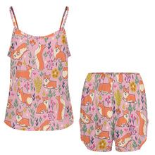 Load image into Gallery viewer, Flower Garden Corgis Women's Cami and Shorts Pajama Set-14