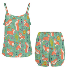 Load image into Gallery viewer, Flower Garden Corgis Women's Cami and Shorts Pajama Set-18