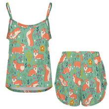 Load image into Gallery viewer, Flower Garden Corgis Women's Cami and Shorts Pajama Set-19