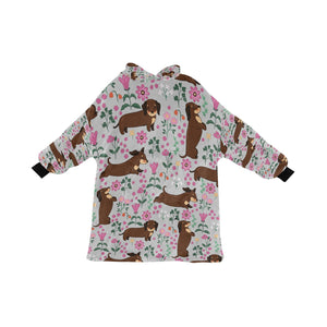 Flower Garden Dachshund Blanket Hoodie for Women-Apparel-Apparel, Blankets-Silver-ONE SIZE-12