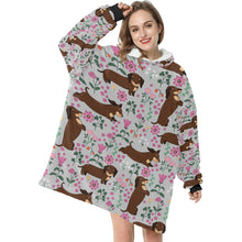 Load image into Gallery viewer, Flower Garden Dachshund Blanket Hoodie for Women-Apparel-Apparel, Blankets-14